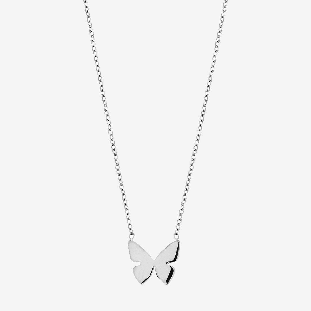 Papillon halsband i blankt rostfritt stål med stiliserad fjäril på ankarkedja