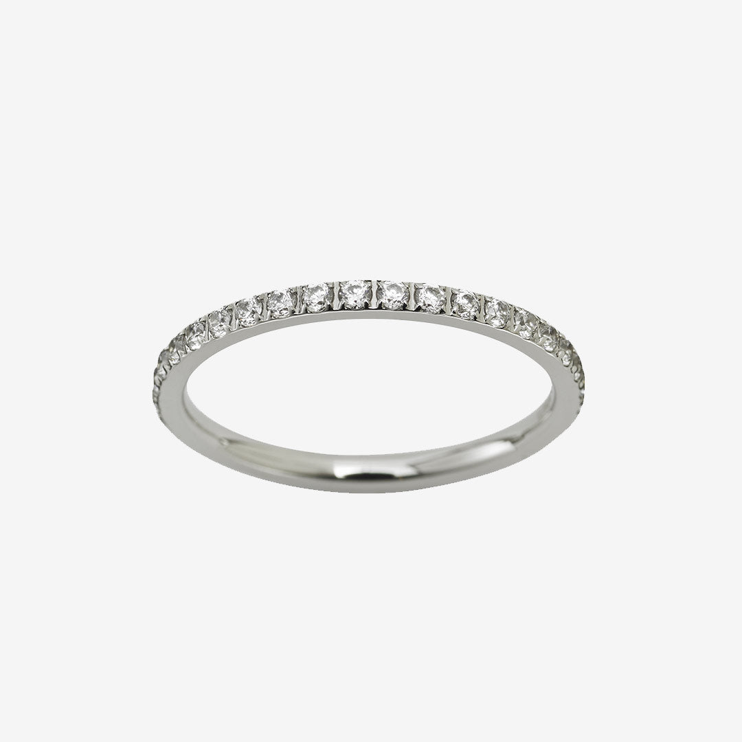 Glow ring mini i blankt rostfritt stål med klara stenar, smal ring