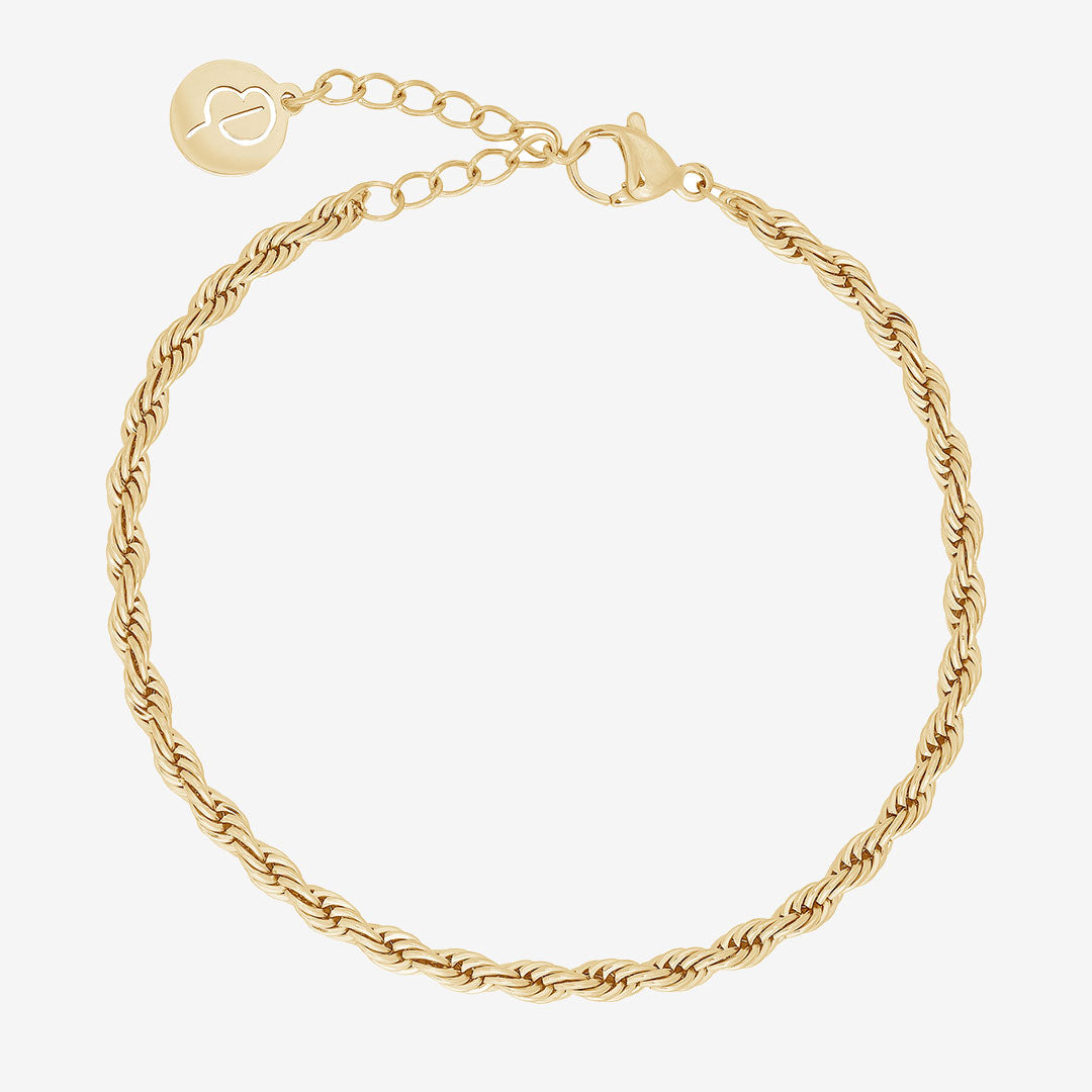 Rope chain armband i blank 14k guldplätering, justerbar cordellkedja