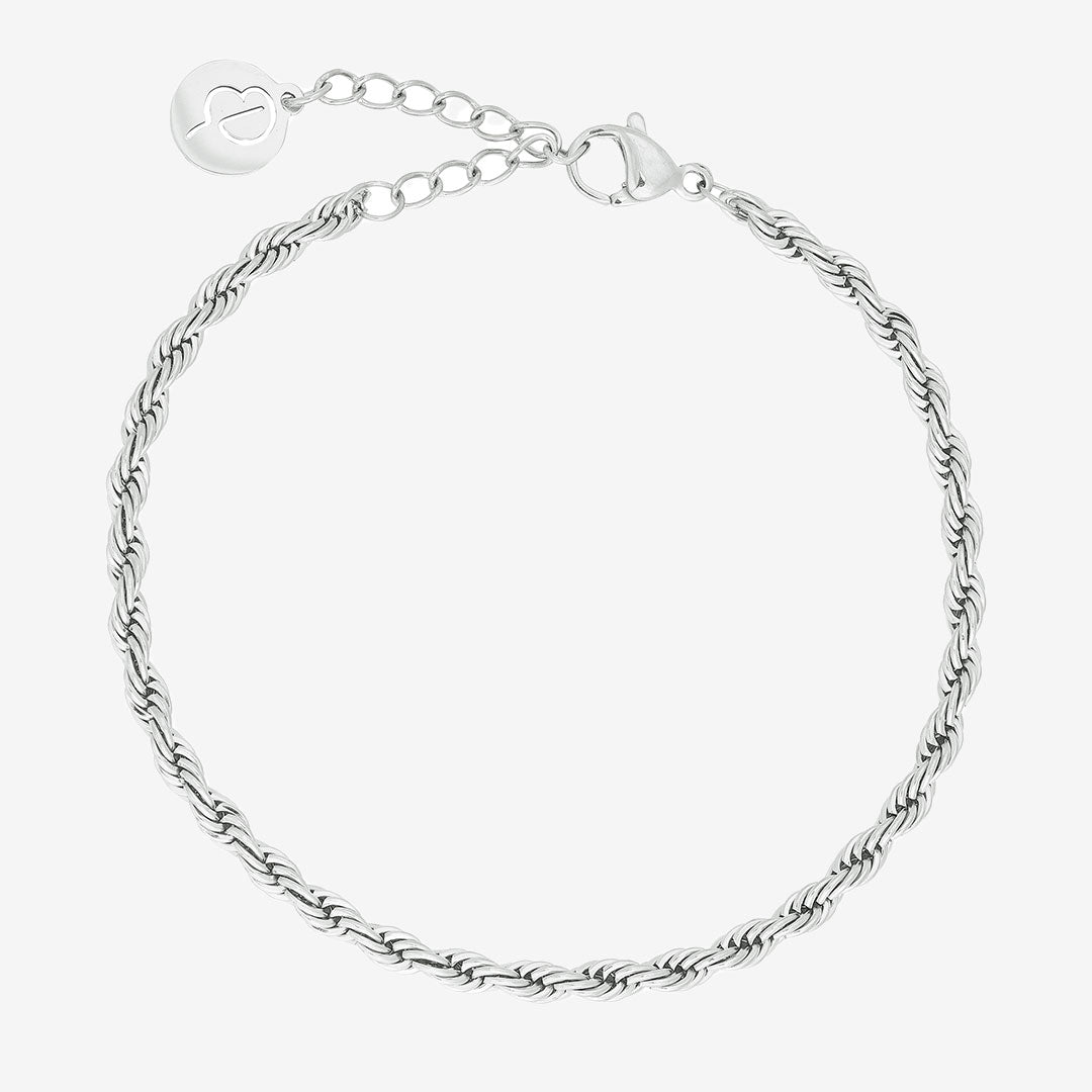 Rope chain armband i blankt rostfritt stål, justerbar cordellkedja