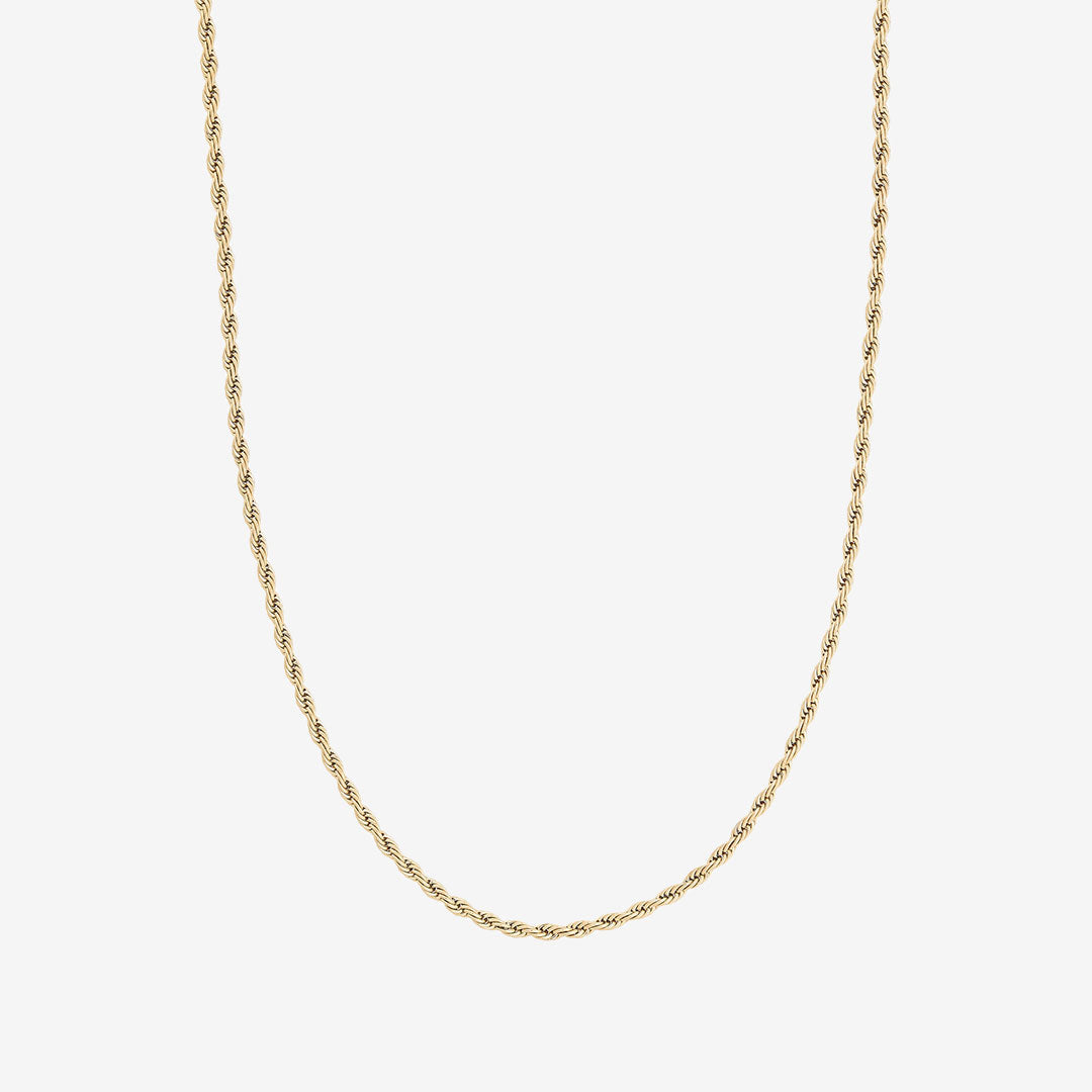 Rope chain halsband i blank 14k guldplätering, justerbar cordellkedja