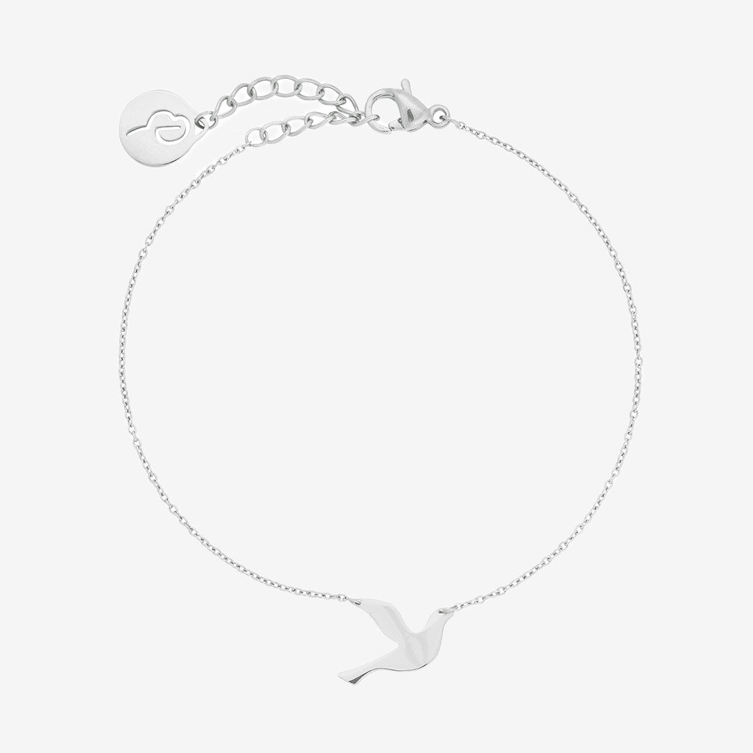 Dove armband i blankt rostfritt stål med duva och ankarkedja
