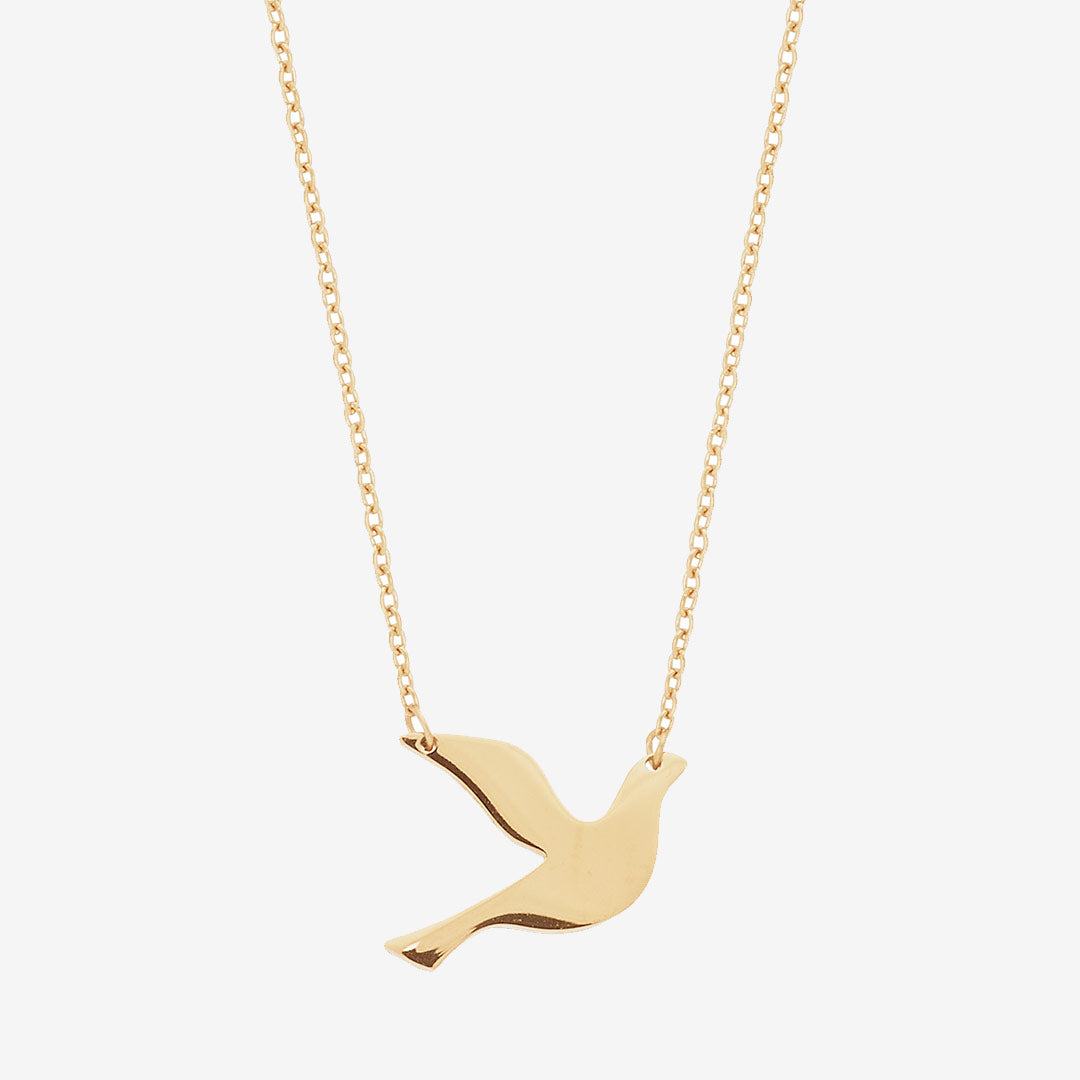 Dove halsband i blank 14k guldplätering med duva och ankarkedja