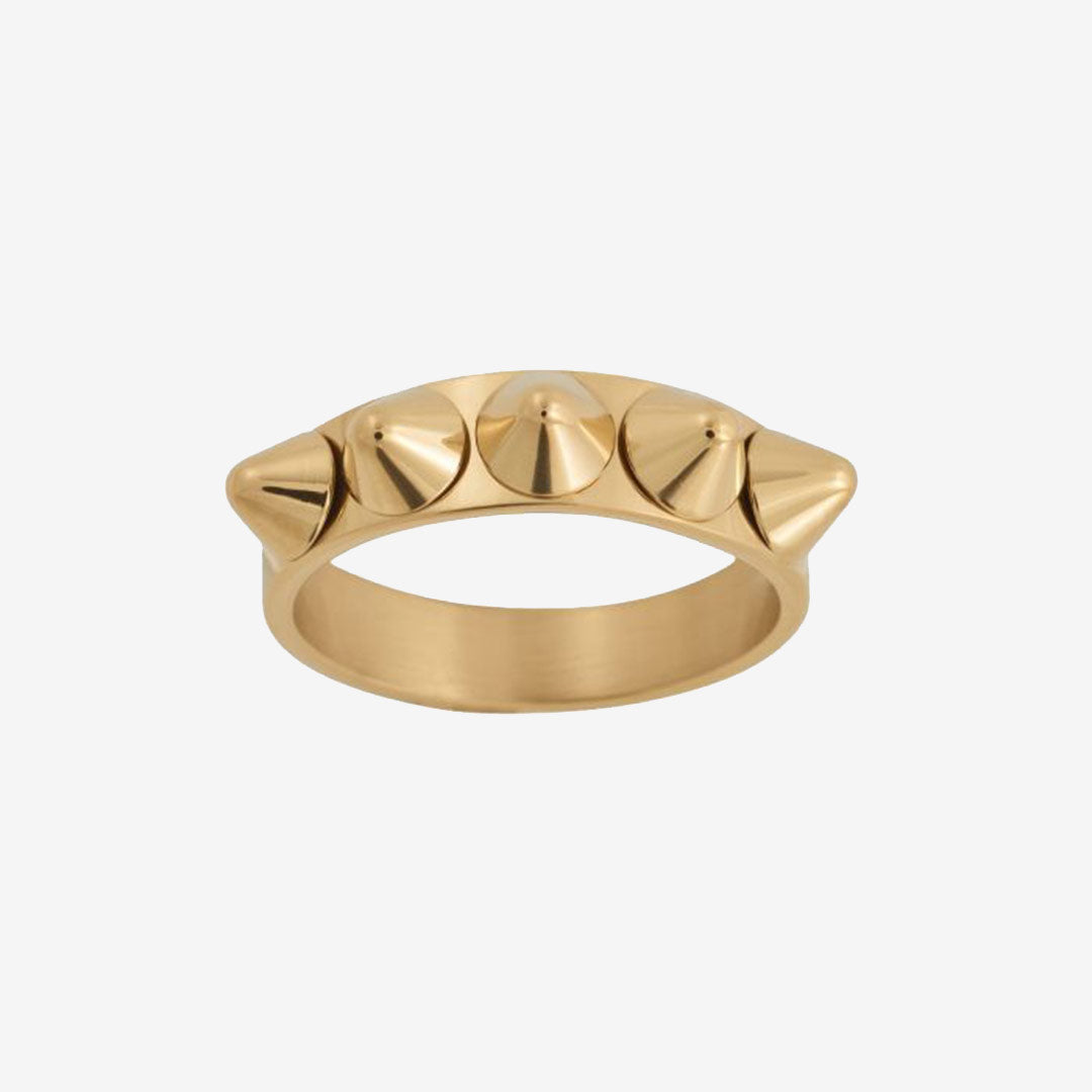 Peak Ring Singel i blank 14K guldplätering, smal modell med nitar, höjd 5 mm, bredd 5 mm