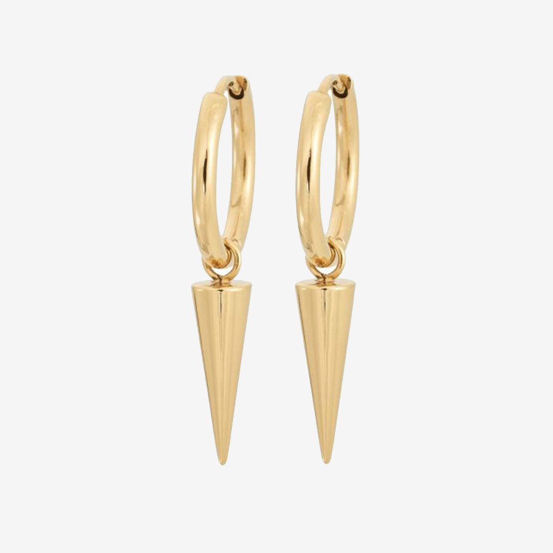 Peak Hoops örhängen i blank 14K guldplätering med långsmal nit, bredd 5 mm, höjd 15 mm, diameter 16 mm