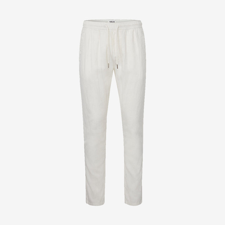 Linnebyxor från Solid i Off White med resår och dragsko, bekväm passform i lin- och viskosblandning