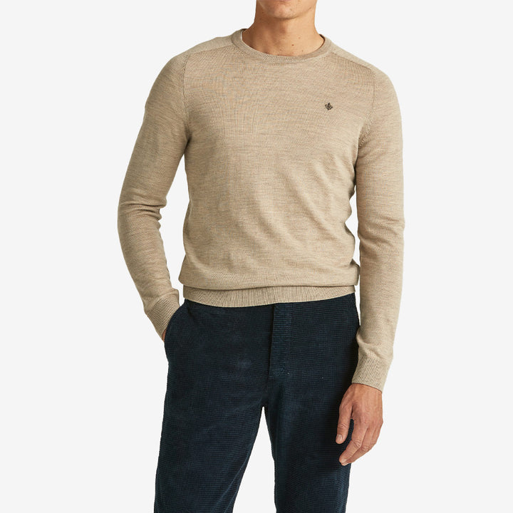 Morris Merino Oneck långärmad tröja Khaki i 100% merinoull, smal passform och temperaturreglerande kvalitet