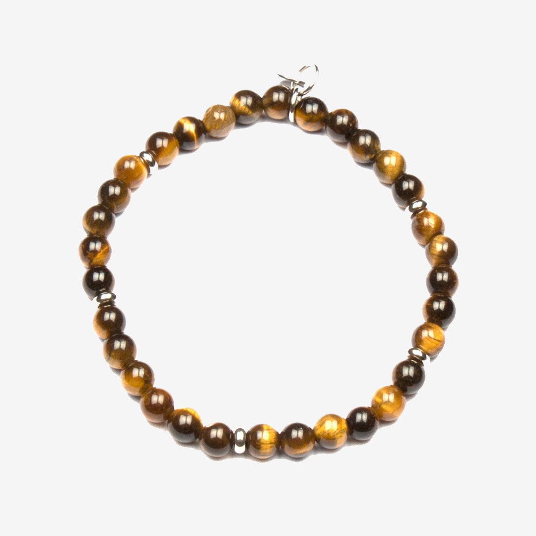 Elastiskt herrarmband från 7East i matt tigeröga med brunt melerade stenar och detaljer i rostfritt stål modell M451B