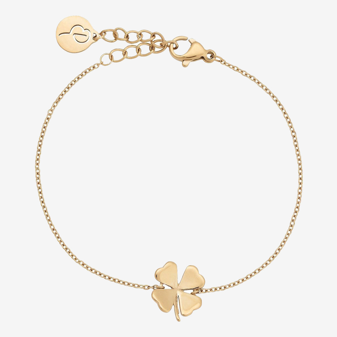 Lucky Armband i blank 14K guldplätering med fyrklöver 11x12 mm