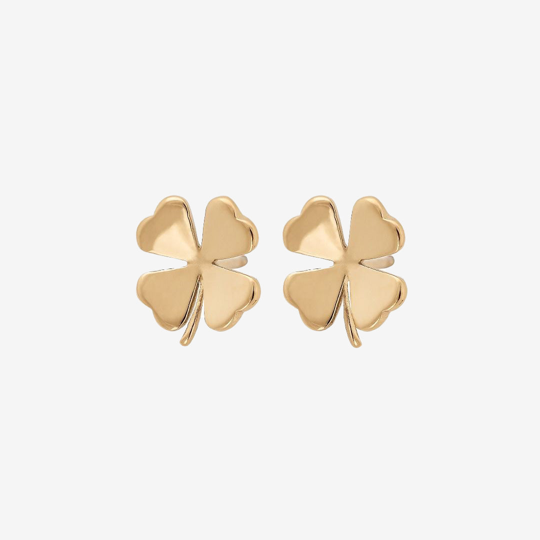 Lucky Studs i blank 14K guldplätering med fyrklöver 9x10 mm